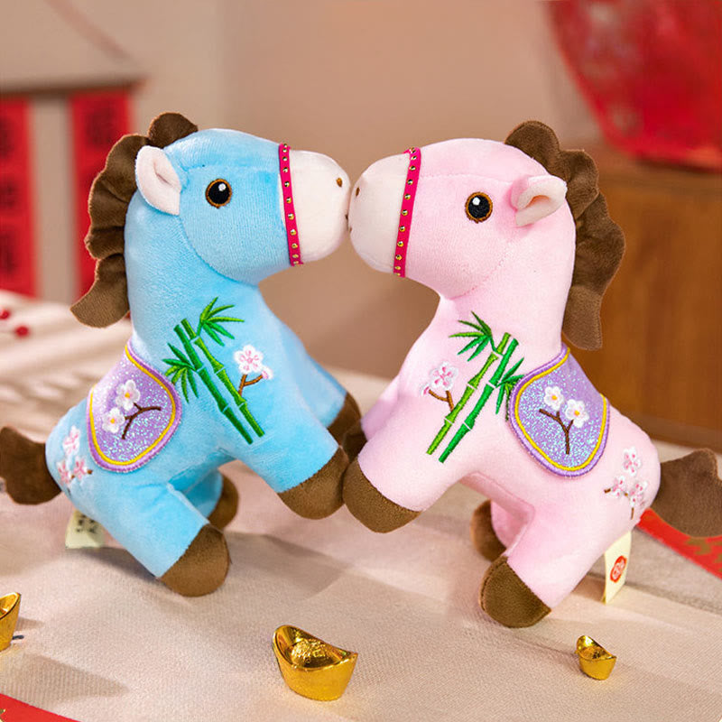 Buddha Stones Year Of The Horse Plum Blossom Bamboo Pattern Plush Doll Wealth Prosperity Decoration - image 14