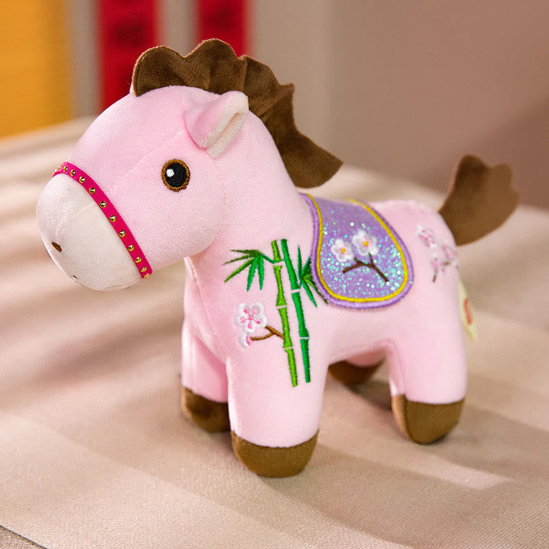 Buddha Stones Year Of The Horse Plum Blossom Bamboo Pattern Plush Doll Wealth Prosperity Decoration - Pink - 10*8*20cm - image 8