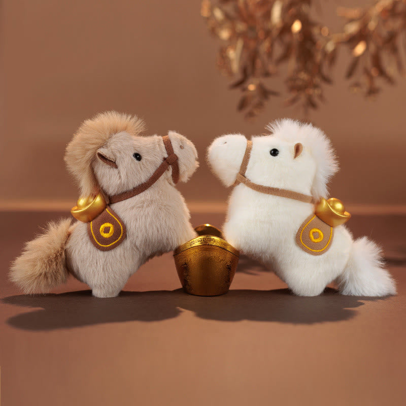 Buddha Stones Year Of The Horse Gold ingot Solid Color Plush Pony Hanging Decoration - image 0
