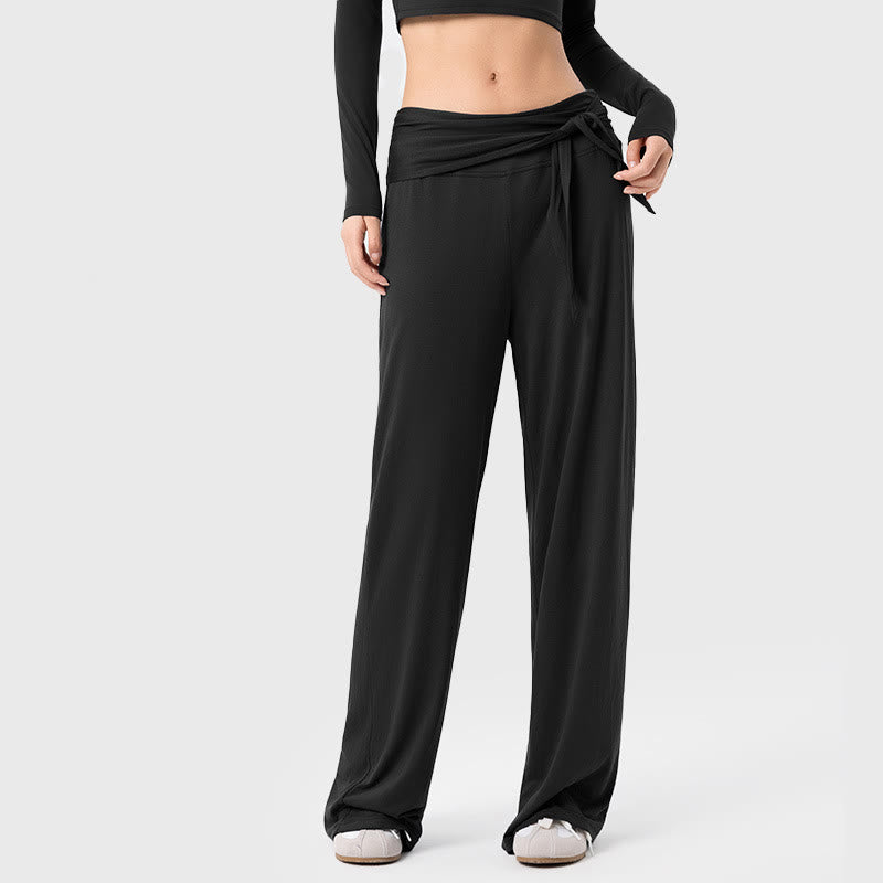 Buddha Stones Casual Lace-up Breathable Sports Women's Wide Leg Pants - Black - US12，UK/AU16，EU44 (XL) - image 0