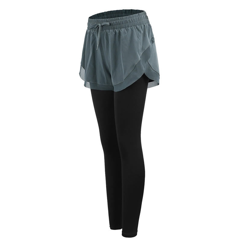 Buddha Stones 2 In 1 Sports Tights Outdoor Fitness Women's Leggings Yoga Pants - CadetBlue - US12，UK/AU16，EU44 (XL) - image 5