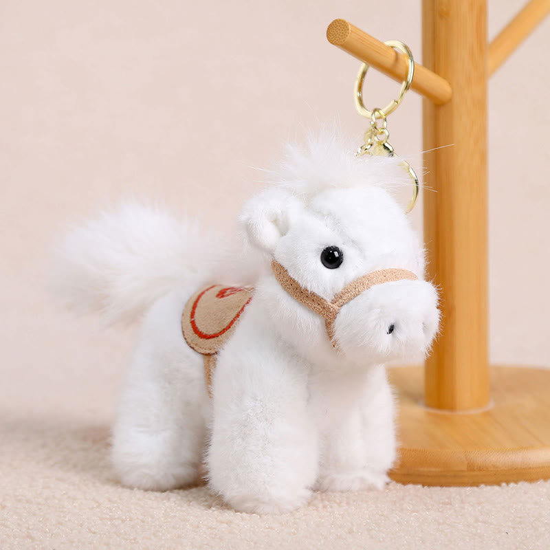 Buddha Stones Year Of The Horse Solid Color Cute Plush Pony Hanging Decoration - White Horse Buckle - image 1