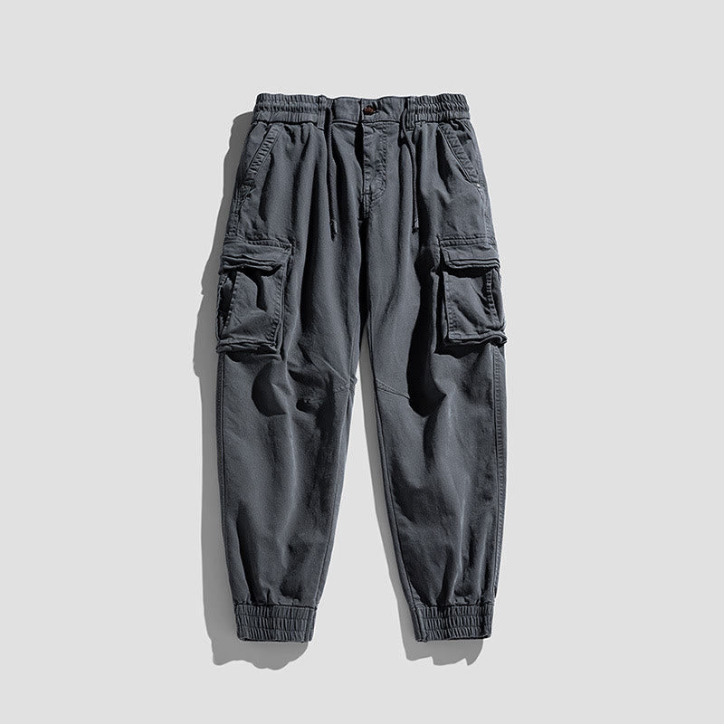 Buddha Stones Summer Cotton Elastic Cuffs Tapered Men's Pants With Pockets - Gray - US/UK/AU48，EU58 (6XL) - image 9