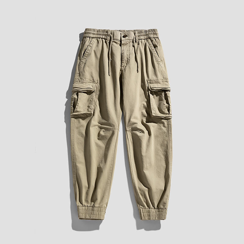 Buddha Stones Summer Cotton Elastic Cuffs Tapered Men's Pants With Pockets - image 3