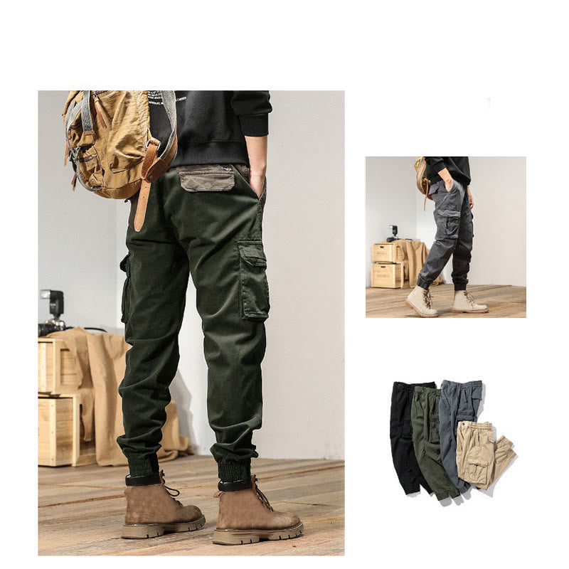 Buddha Stones Summer Cotton Elastic Cuffs Tapered Men's Pants With Pockets - image 8