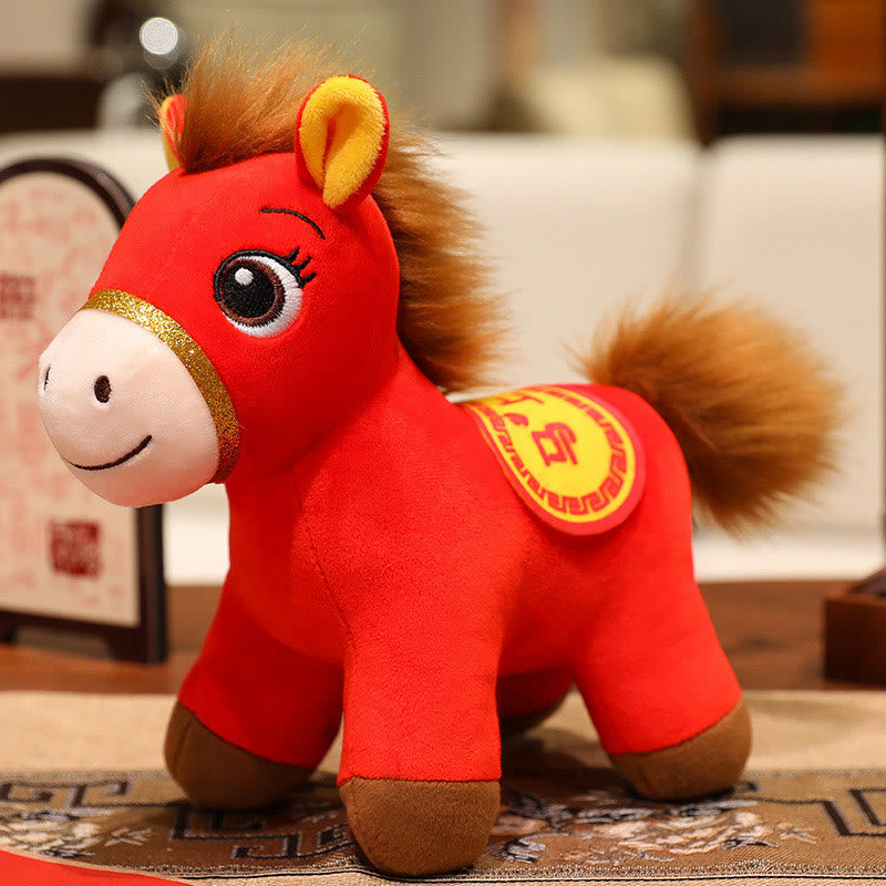 Buddha Stones Year Of The Horse Red Standing Horse Plush Doll Wealth Prosperity Home Decoration - Horse - 40cm(Measured from ear to foot) - image 0