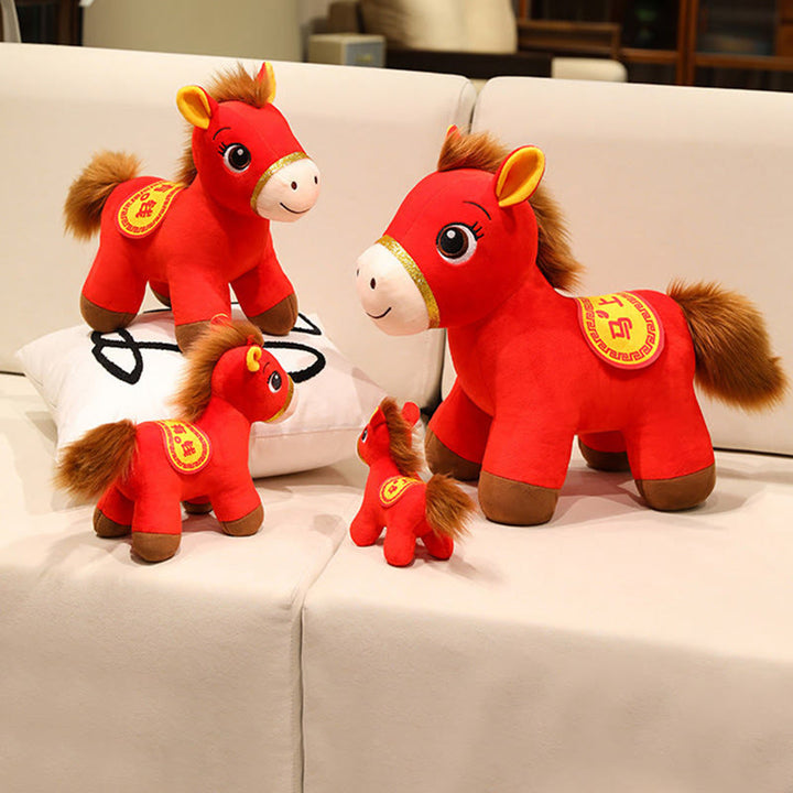 Buddha Stones Year Of The Horse Red Standing Horse Plush Doll Wealth Prosperity Home Decoration - image 6