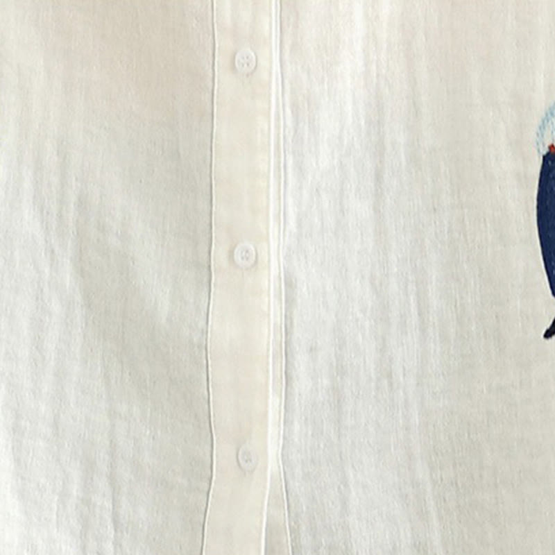 Buddha Stones Fall Embroidery Human Figure Dog Pattern Round Neck Buttons Women's Long Sleeve Shirt - image 18