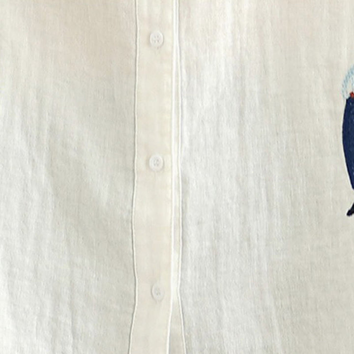 Buddha Stones Fall Embroidery Human Figure Dog Pattern Round Neck Buttons Women's Long Sleeve Shirt - image 18