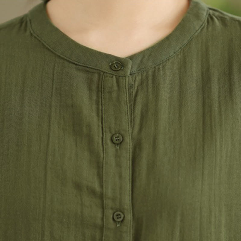 Buddha Stones Fall Embroidery Human Figure Dog Pattern Round Neck Buttons Women's Long Sleeve Shirt - image 28