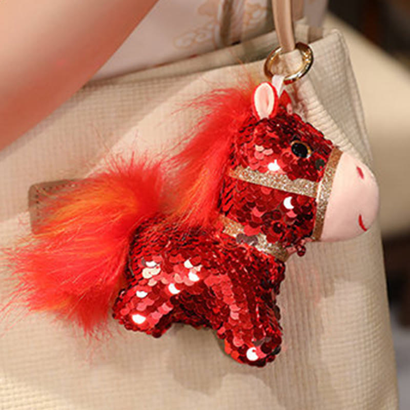 Buddha Stones Year Of The Horse Sequins Design Stuffed Pony Plush Doll Home Decoration - image 1