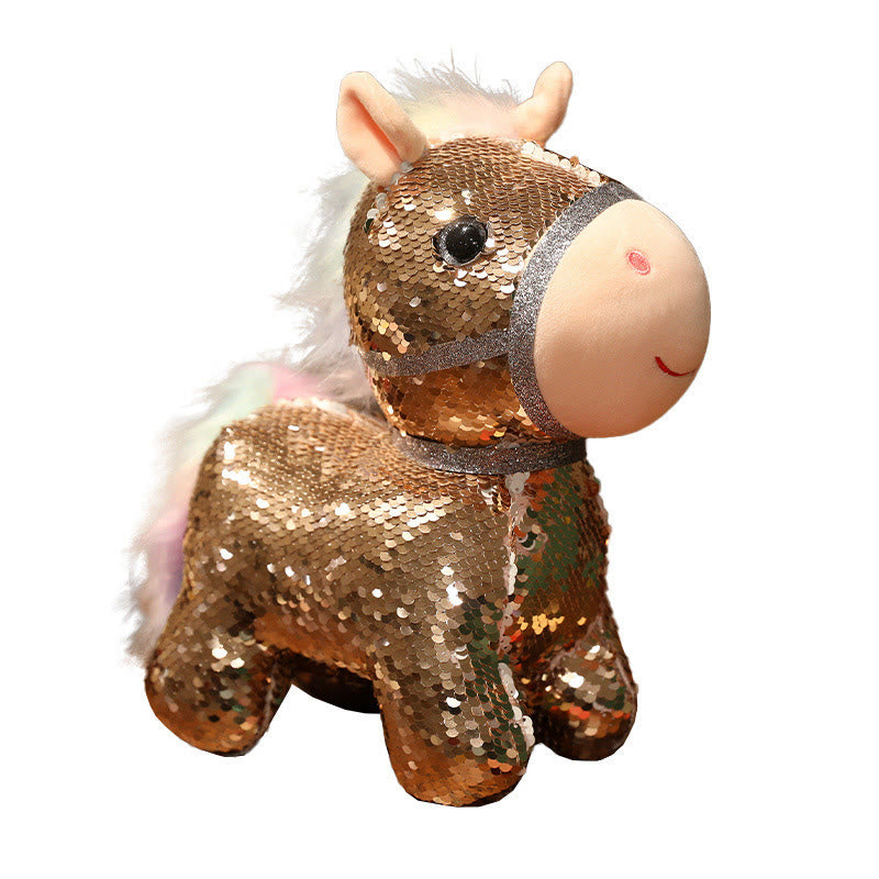 Buddha Stones Year Of The Horse Sequins Design Stuffed Pony Plush Doll Home Decoration - image 14