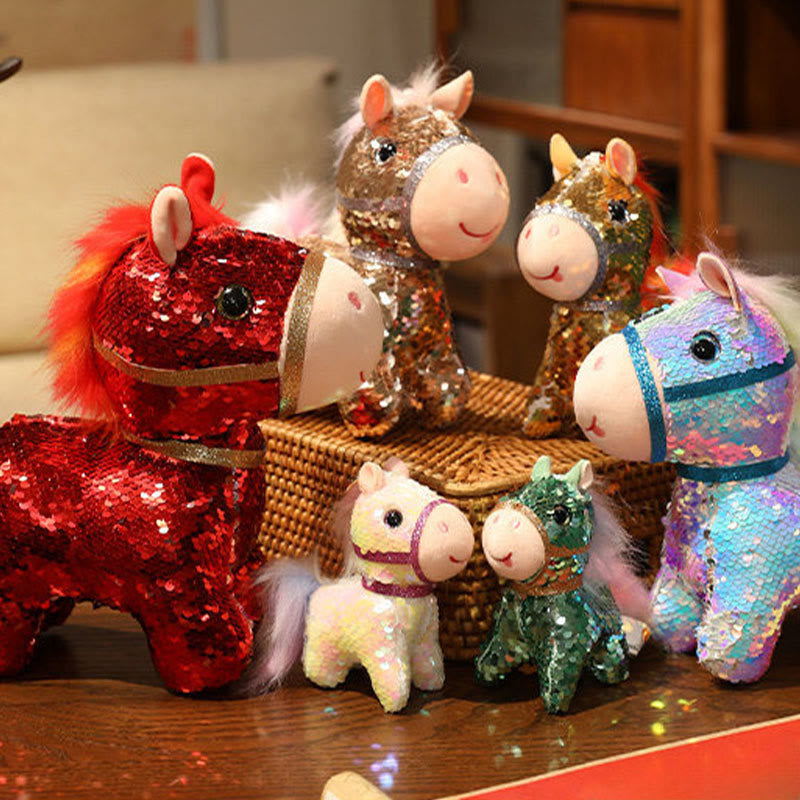 Buddha Stones Year Of The Horse Sequins Design Stuffed Pony Plush Doll Home Decoration - image 16