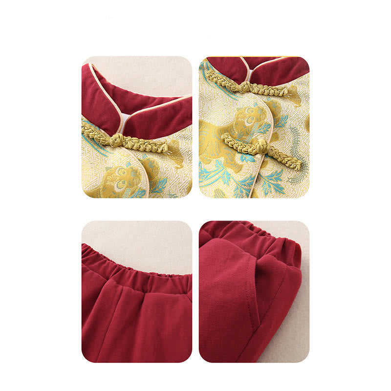 Buddha Stones 2Pcs Winter Cute Tiger Design Baby Toddler Boy Cotton Long Sleeve Tang Suit Elastic Waist Pants With Pockets Outfit Sets - image 18