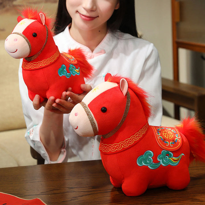 Buddha Stones Year Of The Horse Auspicious Cloud Pattern Stuffed Red Pony Plush Doll Home Decoration - image 4