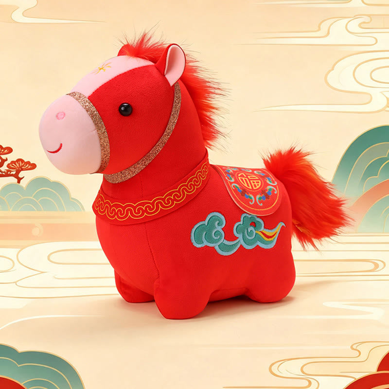 Buddha Stones Year Of The Horse Auspicious Cloud Pattern Stuffed Red Pony Plush Doll Home Decoration - image 8