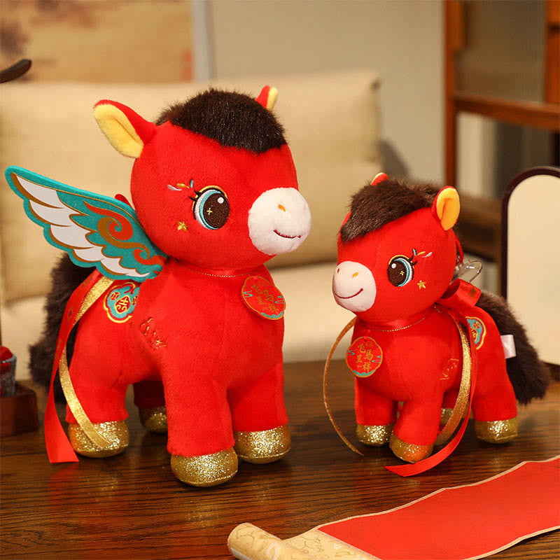 Buddha Stones Year Of The Horse Auspicious Cloud Pattern Winged Horse Plush Doll Energy Home Decoration - image 0