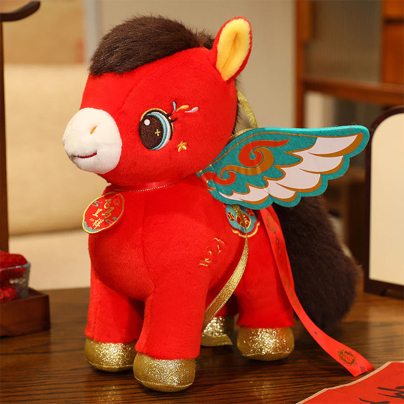 Buddha Stones Year Of The Horse Auspicious Cloud Pattern Winged Horse Plush Doll Energy Home Decoration - Winged Horse - 40cm(Measured from ear to foot) - image 1