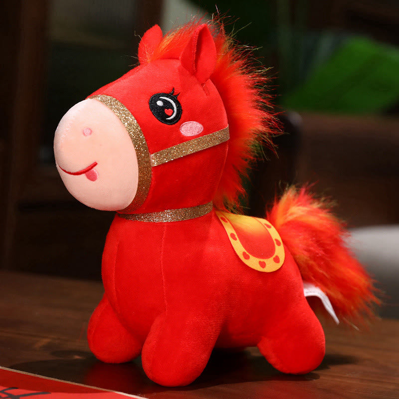 Buddha Stones Year Of The Horse Cute Pony Plush Doll Energy Home Decoration - Red - 20cm(Measured from ear to foot) - image 1