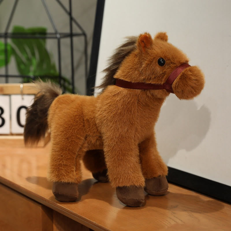 Buddha Stones Year Of The Horse Cute Plain Color Pony Plush Doll Prosperity Home Decoration - Chocolate - 23cm(Measured from ear to foot) - image 1