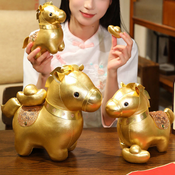 Buddha Stones Year Of The Horse Gold Ingot Cute Pony Doll Prosperity Home Decoration - image 7