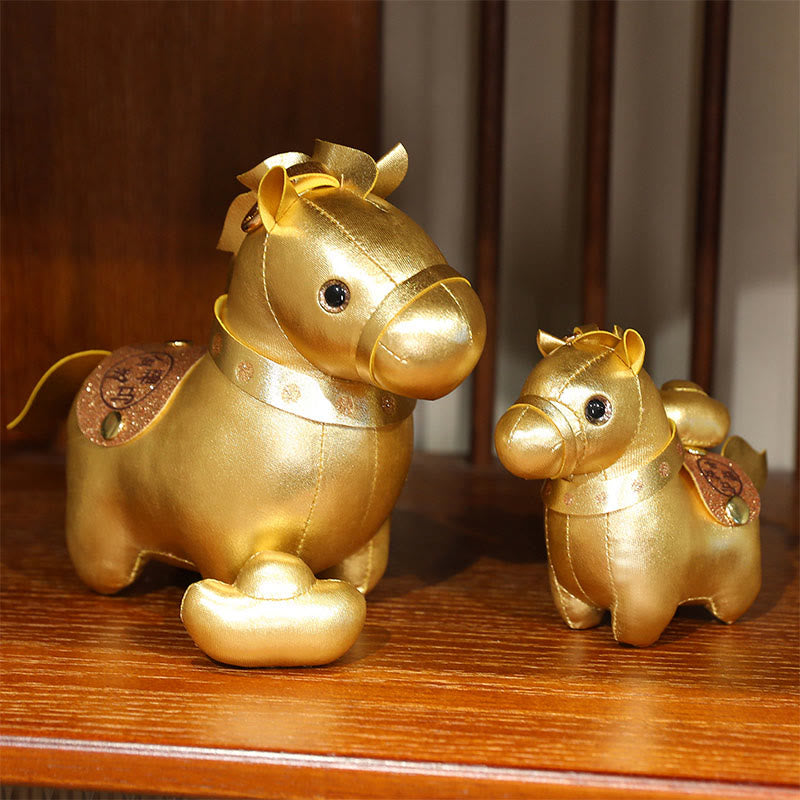 Buddha Stones Year Of The Horse Gold Ingot Cute Pony Doll Prosperity Home Decoration - image 0
