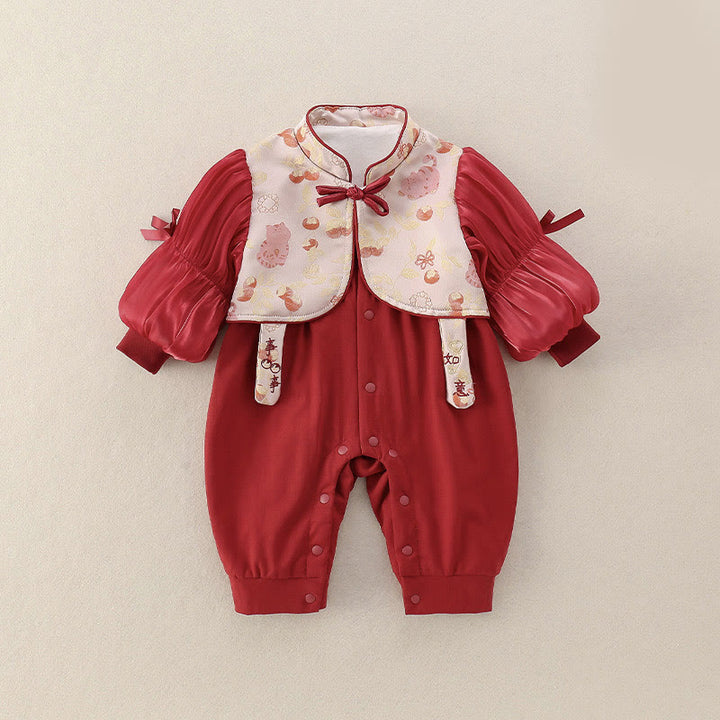 Buddha Stones Spring Cats Persimmons Design Baby Girl Cotton Long Sleeve One-pieces Rompers - Crimson - 10-15M - image 0