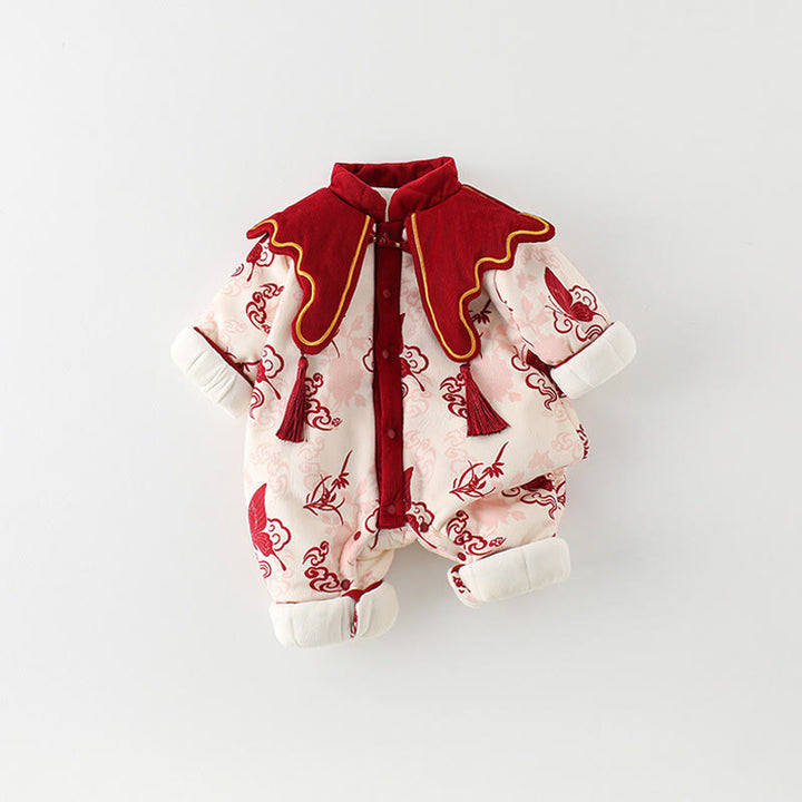 Buddha Stones Winter Butterfly Auspicious Clouds Design Baby Girl Cotton Long Sleeve One-pieces Rompers - image 3