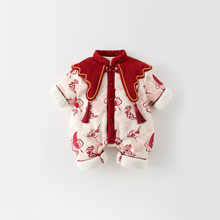 Buddha Stones Winter Butterfly Auspicious Clouds Design Baby Girl Cotton Long Sleeve One-pieces Rompers - image 1