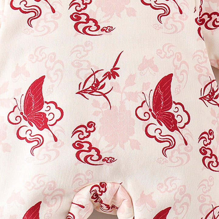Buddha Stones Winter Butterfly Auspicious Clouds Design Baby Girl Cotton Long Sleeve One-pieces Rompers - image 10