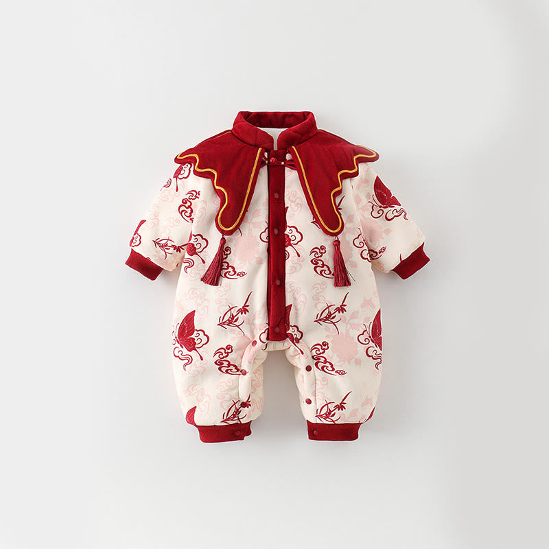 Buddha Stones Winter Butterfly Auspicious Clouds Design Baby Girl Cotton Long Sleeve One-pieces Rompers - LavenderBlush - 10-15M - image 0