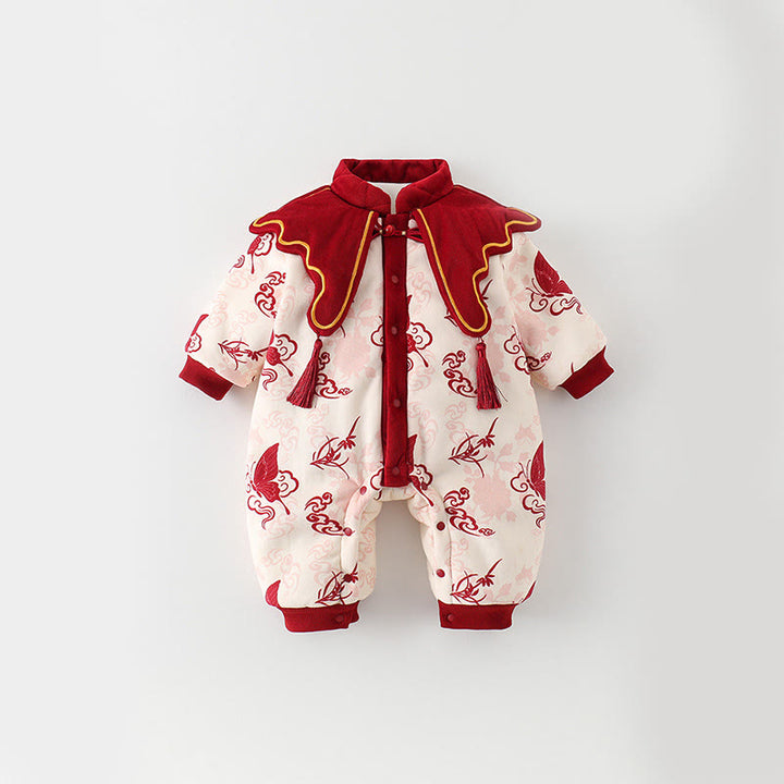 Buddha Stones Winter Butterfly Auspicious Clouds Design Baby Girl Cotton Long Sleeve One-pieces Rompers - LavenderBlush - 10-15M - image 0