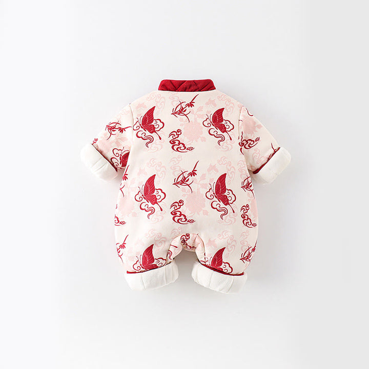 Buddha Stones Winter Butterfly Auspicious Clouds Design Baby Girl Cotton Long Sleeve One-pieces Rompers - image 2