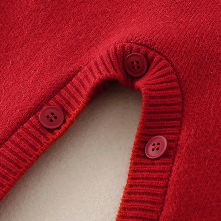 Buddha Stones Fall Winter Red Diamond Pattern Baby Girl Long Sleeve Knitted One-pieces Rompers - image 9