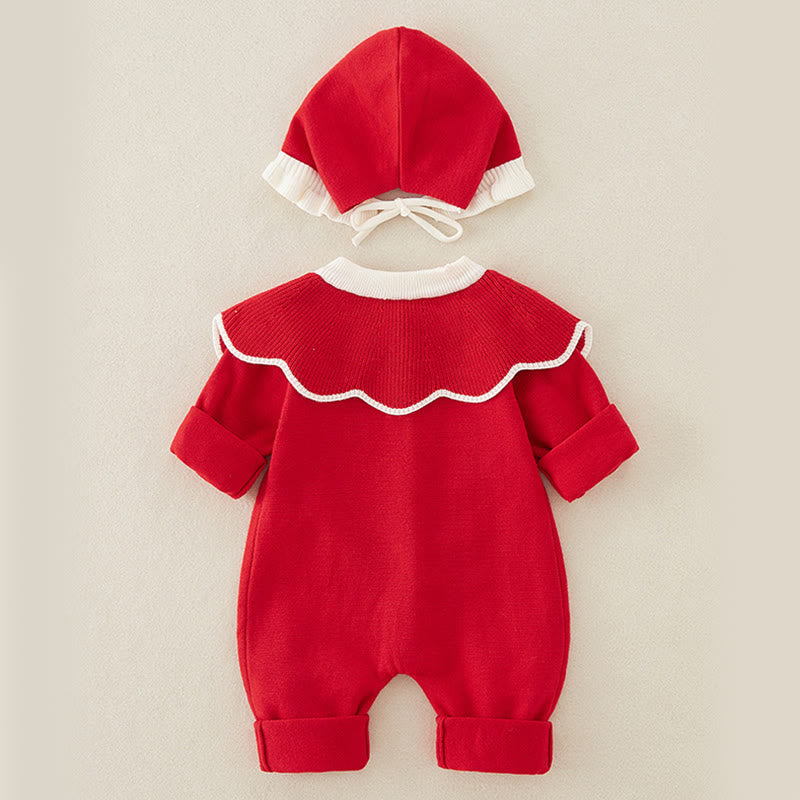 Buddha Stones Spring Fall Color Blocking Baby Girl Long Sleeve Hooded Knitted One-pieces Rompers - image 2