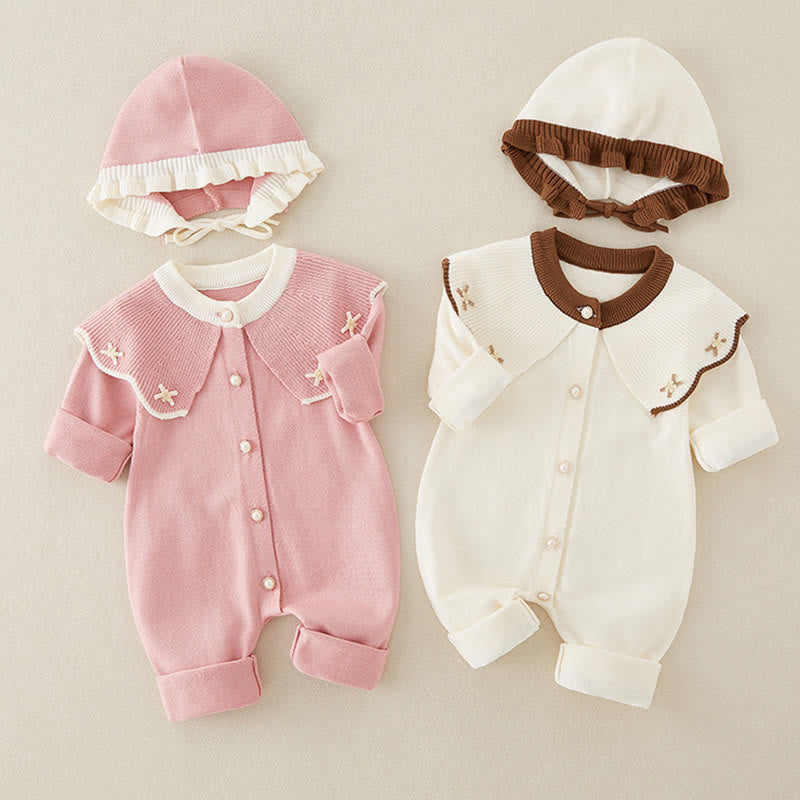 Buddha Stones Spring Fall Color Blocking Baby Girl Long Sleeve Hooded Knitted One-pieces Rompers - image 18