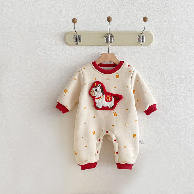 Buddha Stones Winter Year of the Horse Design Baby Girl Boy Cotton Long Sleeve One-pieces Rompers - image 3