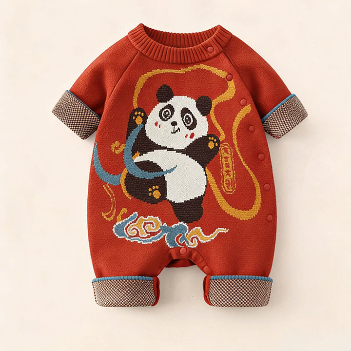 Buddha Stones Fall Winter Red Panda Pattern Baby Boy Girl Cotton Long Sleeve Knitted One-pieces Rompers - image 1