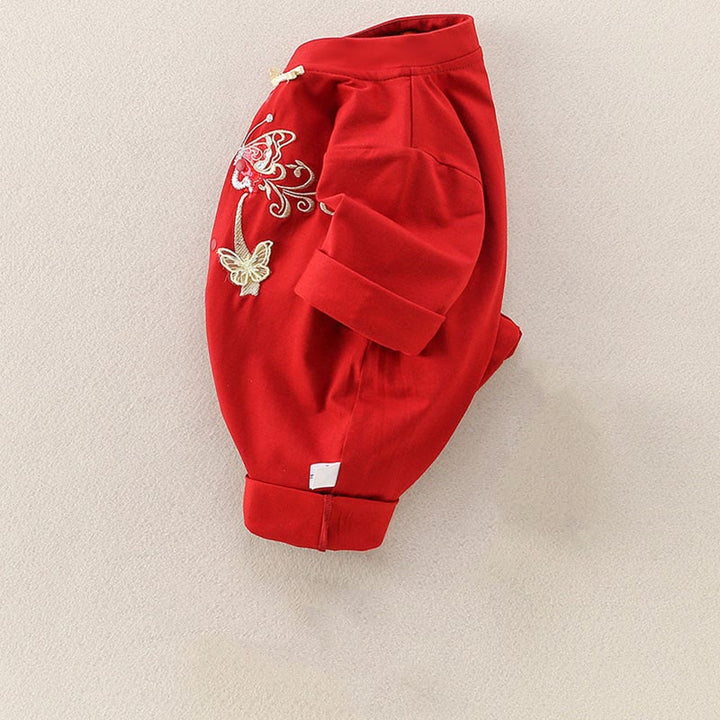 Buddha Stones Spring Fall Red Butterfly Design Baby Girl Cotton Long Sleeve One-pieces Rompers - image 3