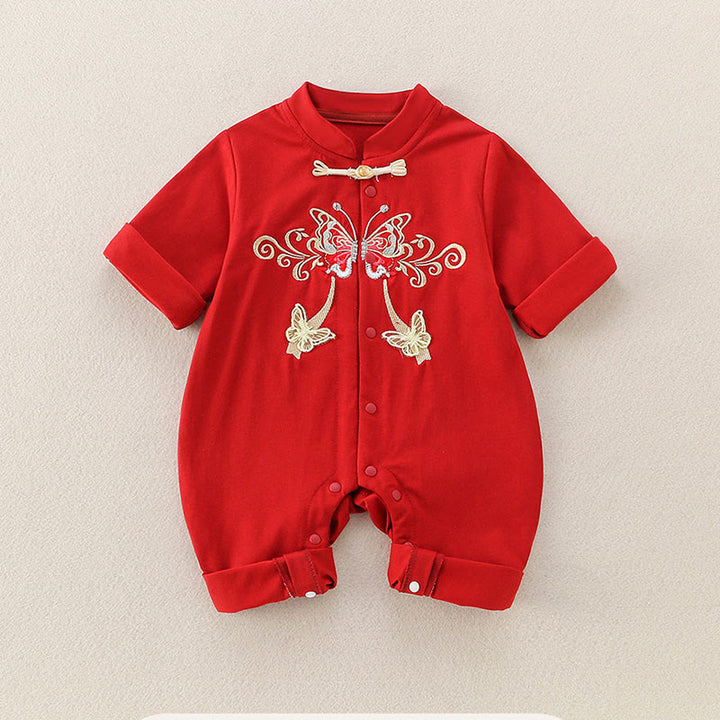 Buddha Stones Spring Fall Red Butterfly Design Baby Girl Cotton Long Sleeve One-pieces Rompers - image 1