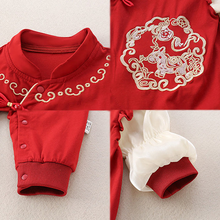 Buddha Stones Spring Fall Red Cute Year of the Horse Pony Design Baby Girl Cotton Long Sleeve One-pieces Rompers - image 5