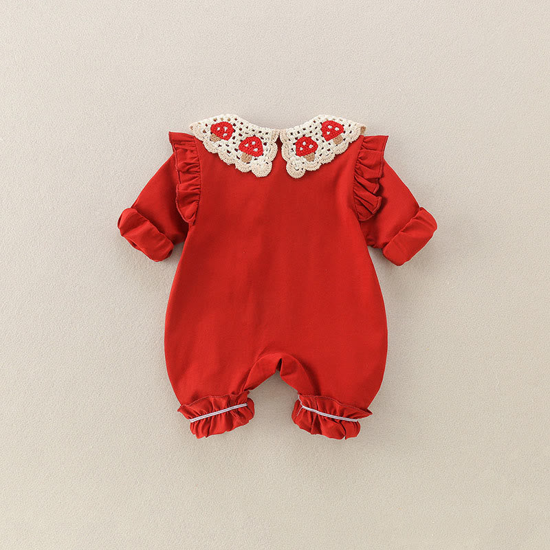 Buddha Stones Spring Fall Red Strawberry Design Baby Girl Cotton Long Sleeve One-pieces Rompers - image 1