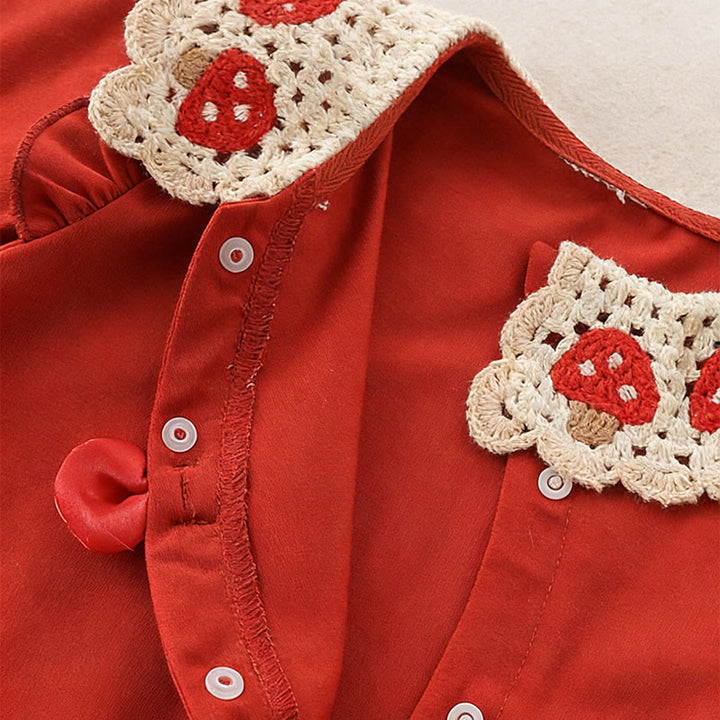 Buddha Stones Spring Fall Red Strawberry Design Baby Girl Cotton Long Sleeve One-pieces Rompers - image 5