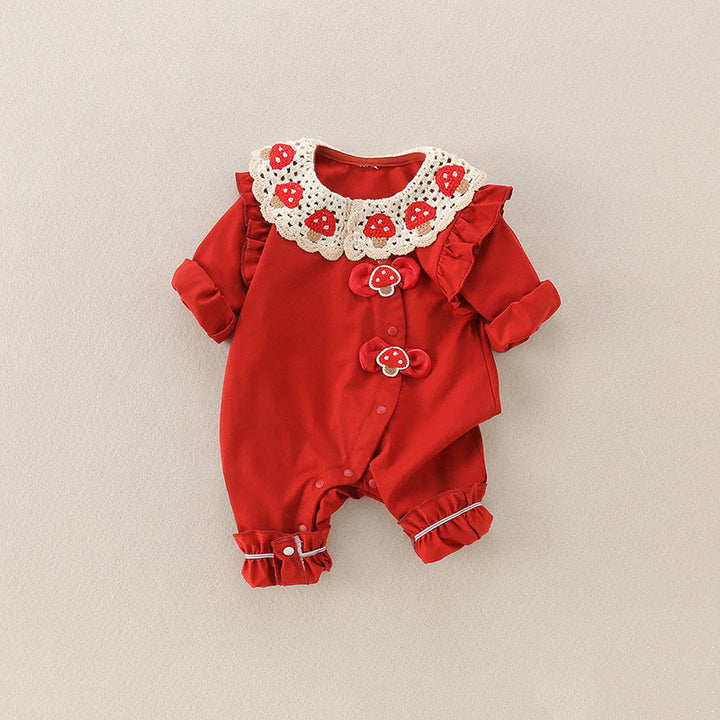 Buddha Stones Spring Fall Red Strawberry Design Baby Girl Cotton Long Sleeve One-pieces Rompers - image 3