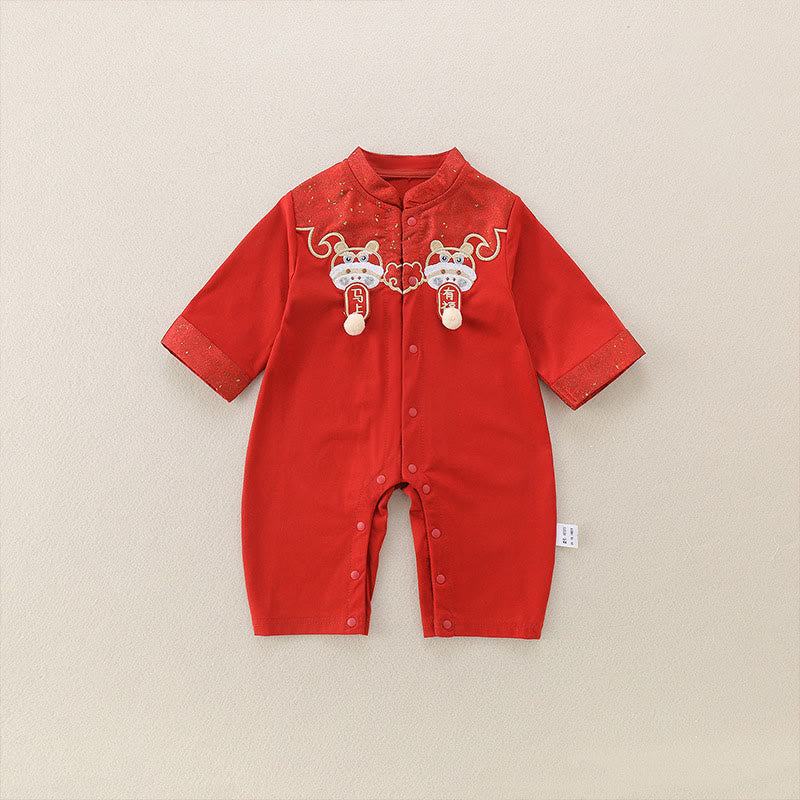 Buddha Stones Spring Fall Red Little Person Design Baby Girl Cotton Long Sleeve One-pieces Rompers - Red - 10-15M - image 0