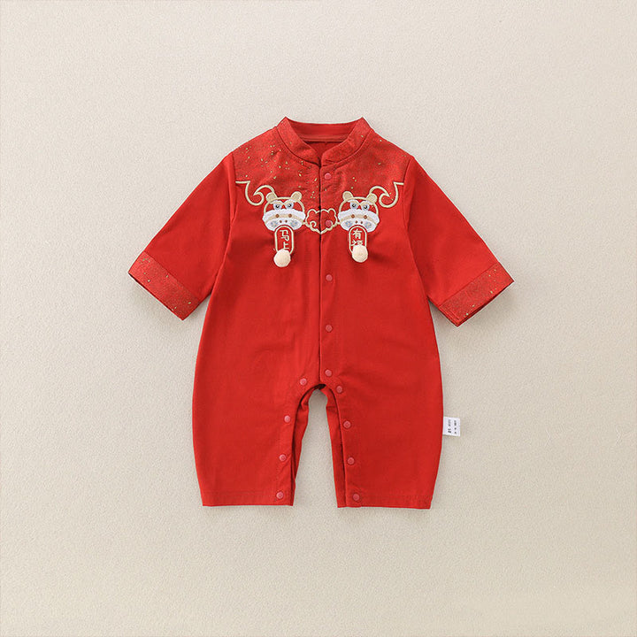 Buddha Stones Spring Fall Red Little Person Design Baby Girl Cotton Long Sleeve One-pieces Rompers - Red - 10-15M - image 0