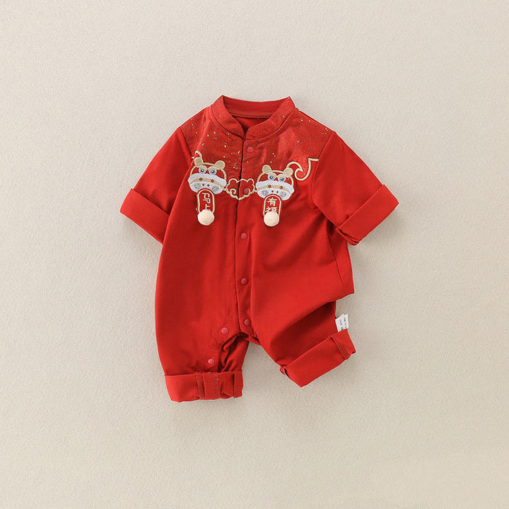 Buddha Stones Spring Fall Red Little Person Design Baby Girl Cotton Long Sleeve One-pieces Rompers - image 2