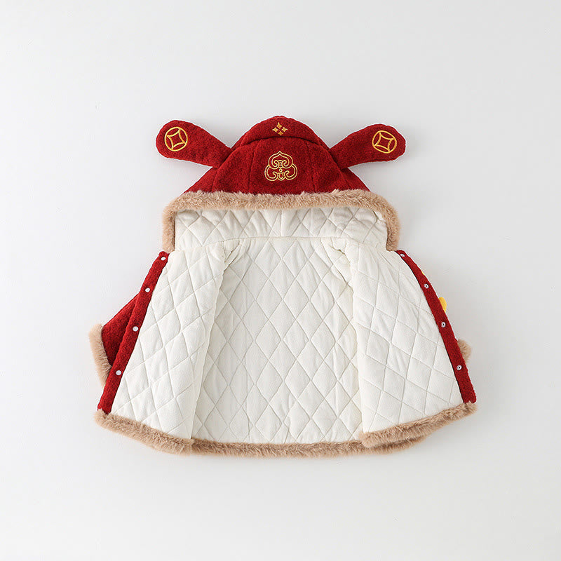 Buddha Stones Fall Winter Red Koi Fish Waves Design Baby Girl Boy Long Sleeve Cloak Jacket - image 2