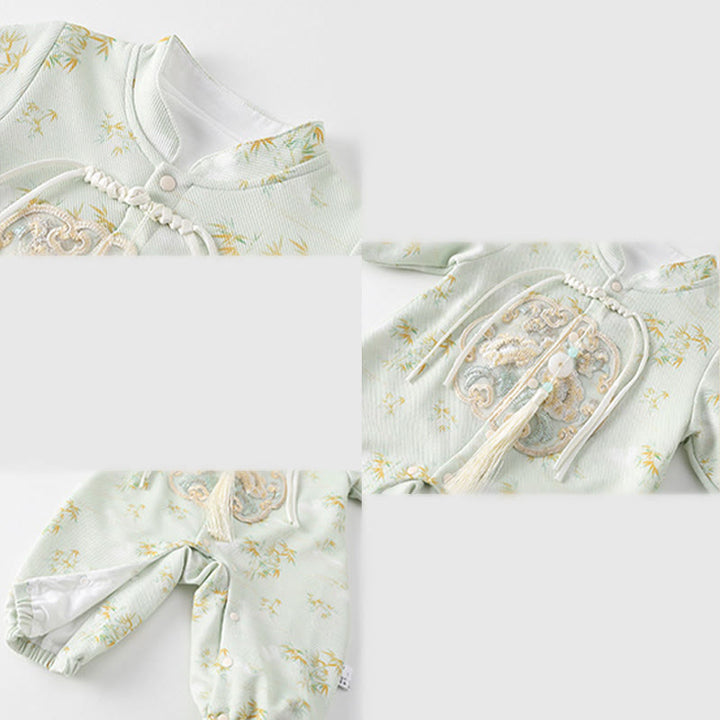 Buddha Stones Spring Fall Bamboo Flowers Design Baby Girl Cotton Long Sleeve One-pieces Rompers - image 10