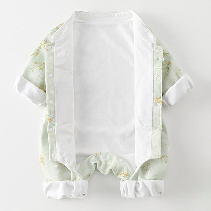 Buddha Stones Spring Fall Bamboo Flowers Design Baby Girl Cotton Long Sleeve One-pieces Rompers - image 3